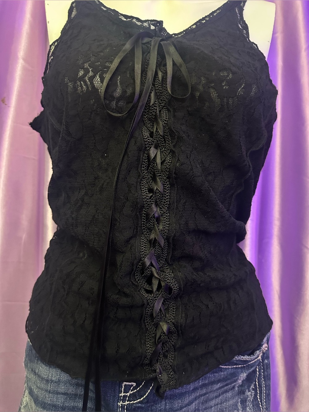 Lace-Up Camisole Tank Top Gothic whimsigoth Y2K Vintage Size s